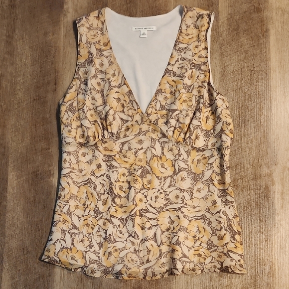 Banana Republic- Floral Sleeveless Blouse - Yellow and Brown. Size 12 - Picture 1 of 6